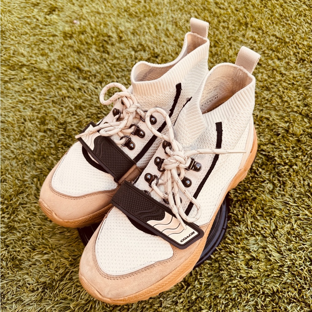 Coach High-Top Knit Sneakers – Men’s 8D – Cream / Beige